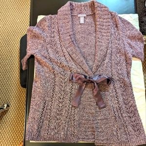 Laura Scott Purple Satin Ribbon Tie Front Knit Cardigan Sweater Size XL